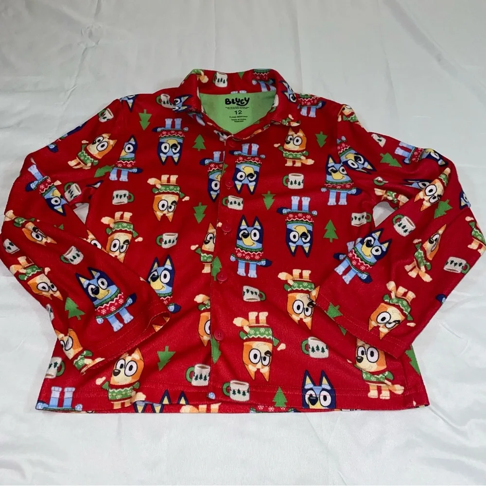 Bluey Christmas Fleece Pajamas Set Red Holiday Bingo Boys Girls Size 12